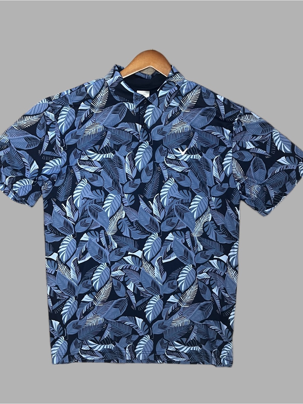 Callaway Golf Opti-Dri Men’s Polo L Monochrome Blue Tropical Leaves